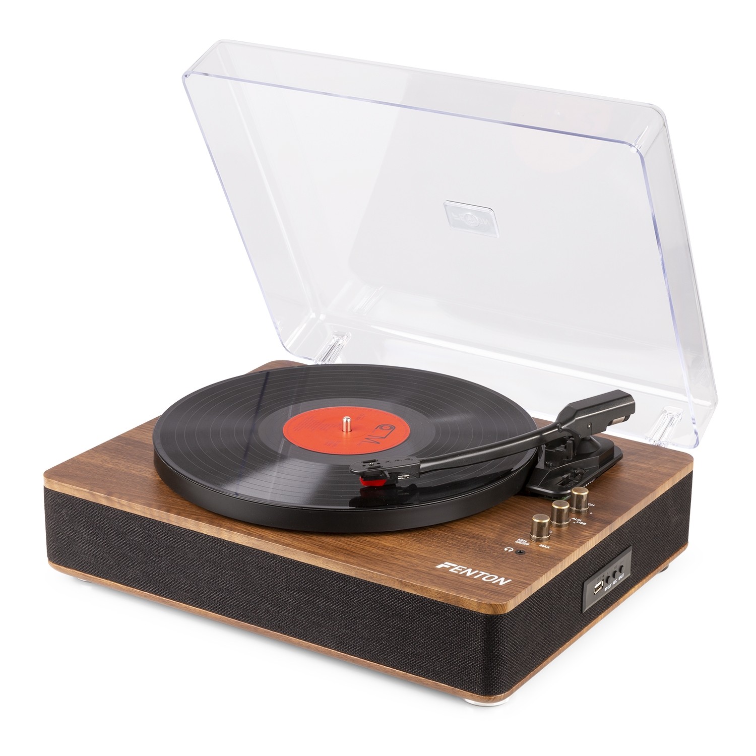 Giradischi HI-FI HQ, Amplificato con altoparlanti integrati e ricevitore Bluetoothcon, finitura in legno di noce RP162