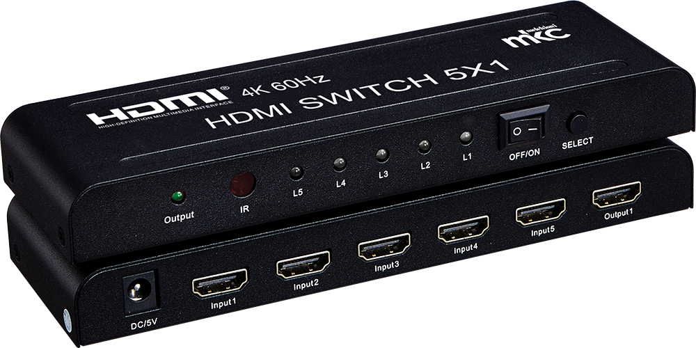 Selettore HDMI V2.0a UHD 4K/60Hz 5IN x 1OUT mod. MK-DSW5 2.0