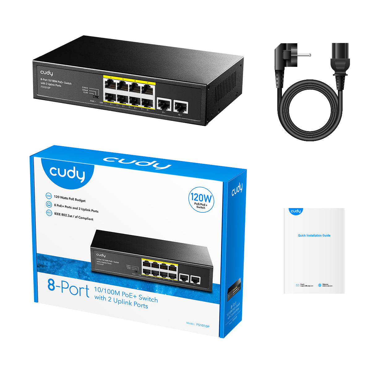 FS1010P - 8-Port 10/100M PoE+ Switch with 2 Uplink Ports 120W