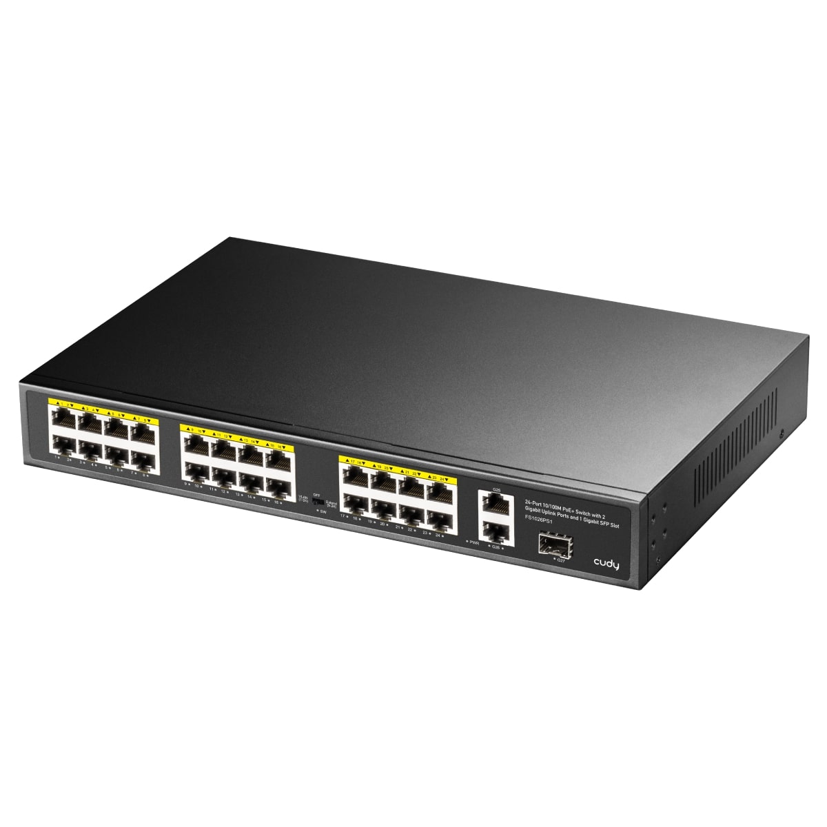FS1026PS1 - 24-Port 10/100M PoE+ Switch with 2 Gigabit Port+ 1SFP 300W
