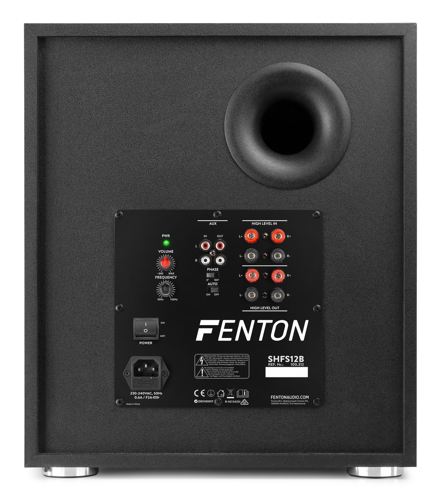 Subwoofer attivo da 12"  classe D da 400W , colore nero, Mod. SHFS12B