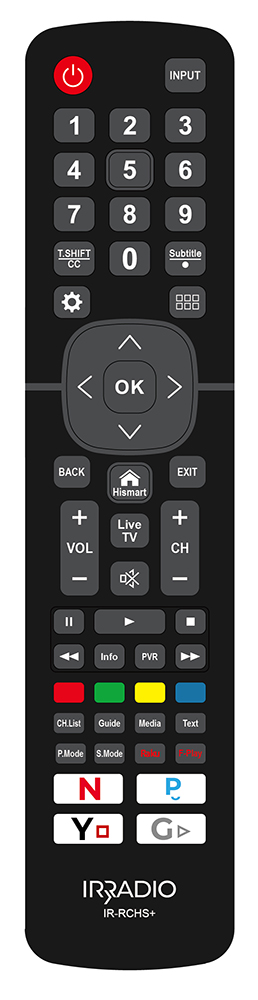 Telecomando dedicato compatibile con tutte le TV e SMART TV LCD/LED HISENSE, Mod. IR-RCHS+