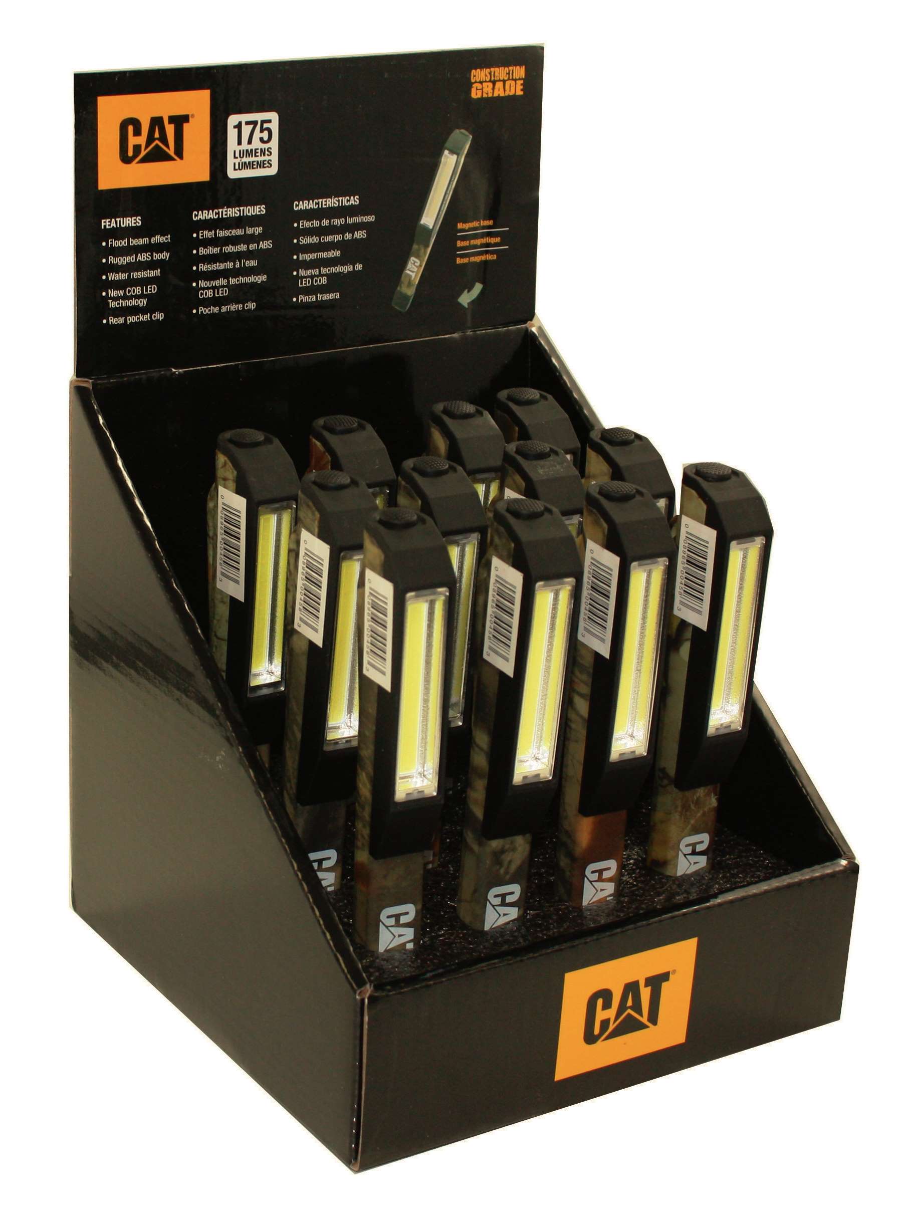 CAT CT120012 | Espositore torce tascabili tecnologia COB LED rivestimento ABS mimetico 12 pezzi