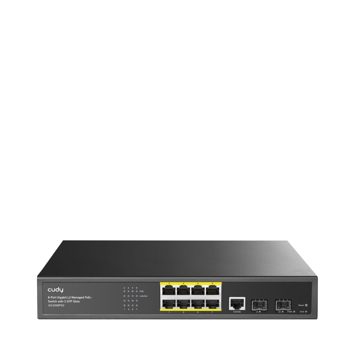 GS2008PS2 - 8-Port Layer 2 Managed Gigabit PoE+ Switch with 2 Gigabit SFP Slots, 120W