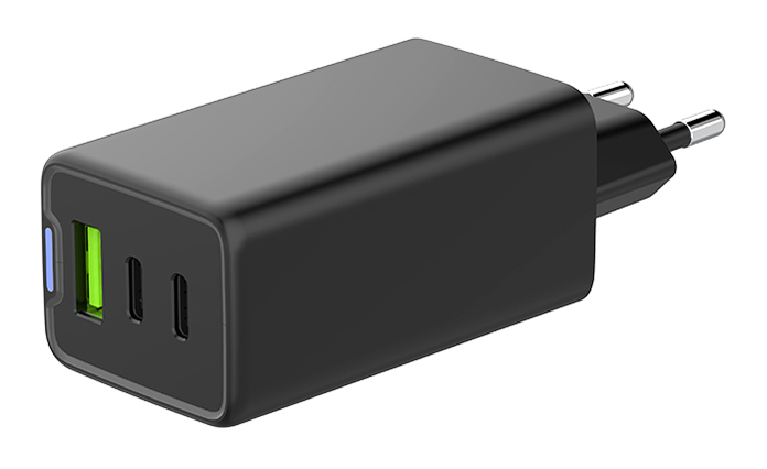 Caricabatterie USB GAN 65W PD 2 USB-C + 1 USB-A Nero