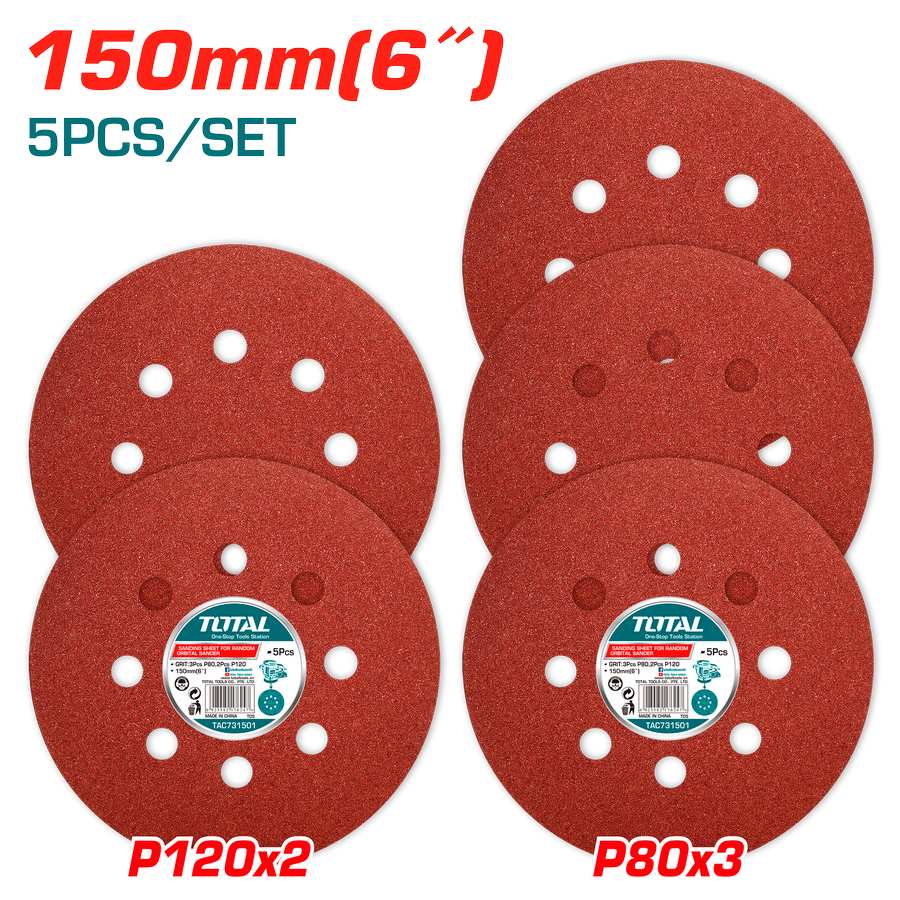 Set 5 Dischi Abrasivi da 150mm - P80 e P120 TAC731501