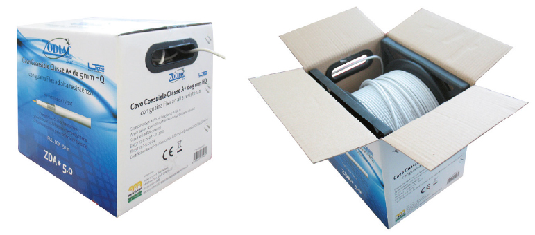 ZDA-5.0R - Cavo coassiale  75 Ohm, rosso, conduttori in rame, diametro 5 mm, classe A, pull box  150mt.