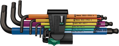 Set 9 chiavi a brugola testa tonda, multicolori, Wera