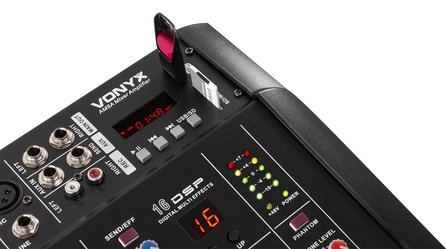 Mixer Audio a 8 canali con amplificatore e DSP / BT / SD / USB / MP3