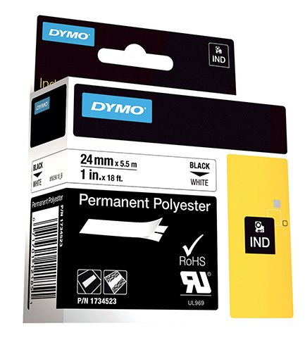 Rhino 24 mm poliestere permanente - 24mm x 5,5m Nero su bianco