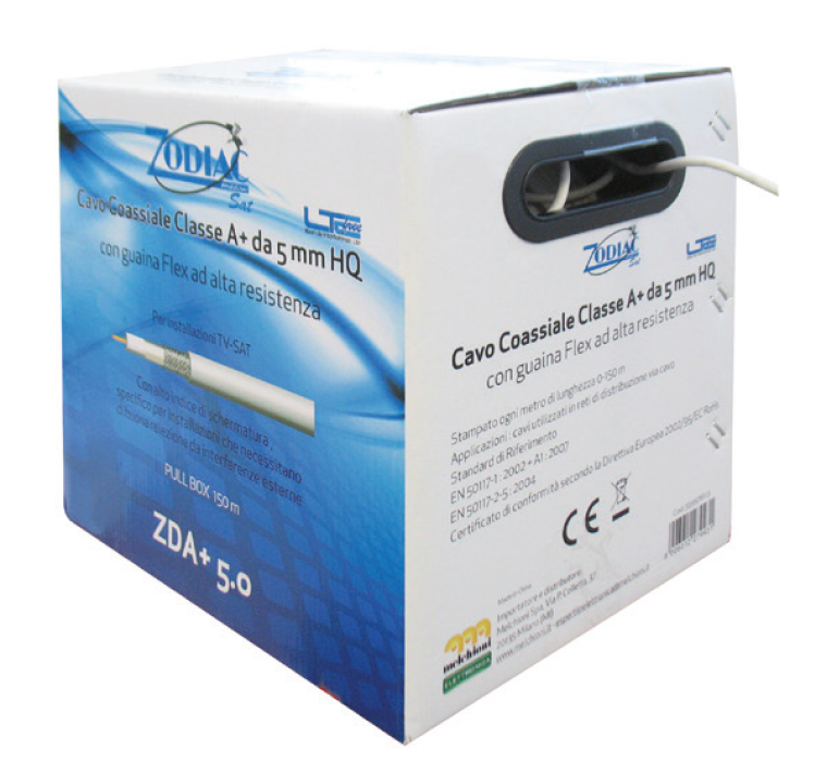 ZDA-6.1 - Cavo coassiale  75 Ohm, bianco, conduttori in rame, diametro 6.1 mm, classe A, pull box  100mt.