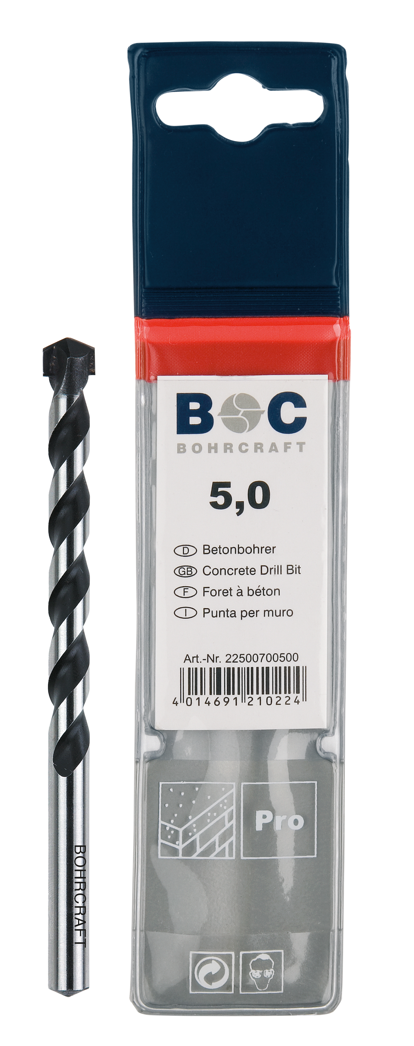 BOHRCRAFT 22500700300 Punta da muro con inserto in MD finitura nera lucida DIN 8039 angolo 130° ø 3,0 mm L=70 mm conf.1 pz
