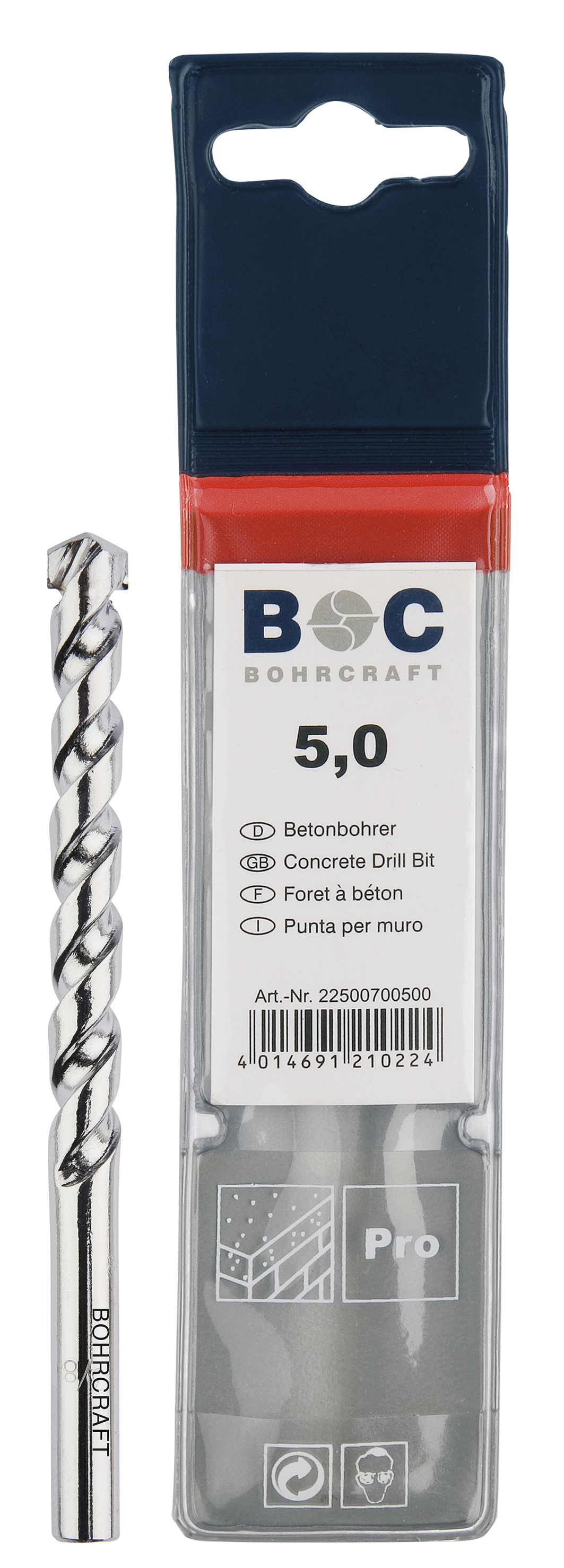 BOHRCRAFT 21000700700 Punta da muro nichelata con inserto in MD, angolo 130°, ø 7,0 mm L=100 mm conf. 1 pz