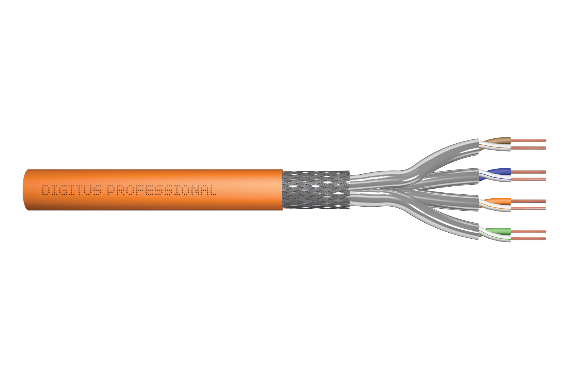 Digitus DK-1743-VH-10 CAT 7 S-FTP installation cable, 1200 MHz Dca (EN 50575), AWG 23/1, 1000 m drum, sx, orange
