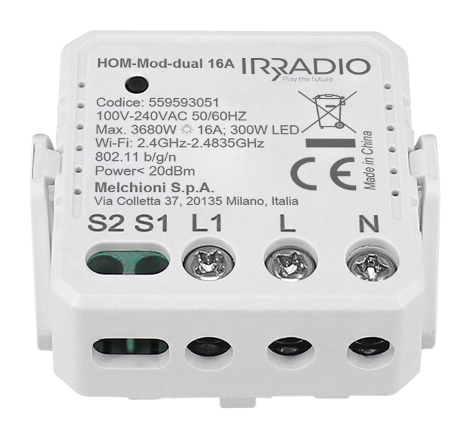 Modulo switch da incasso 16A 1 canale WiFi HOM-MOD-DUAL 16A