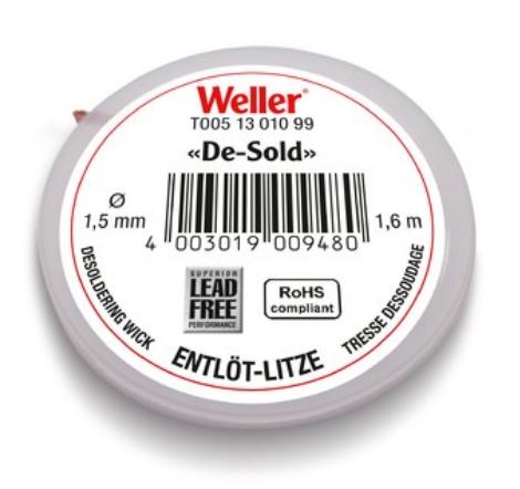 Treccia dissaldante 1,6 m bobina, larghezza 1,5 mm T0051301099 Weller
