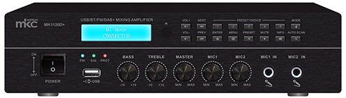 Amplificatore da 120W, 70-100V / 4-16Ohm, con FM, DAB+, USB, Bluetooth MK1120D+