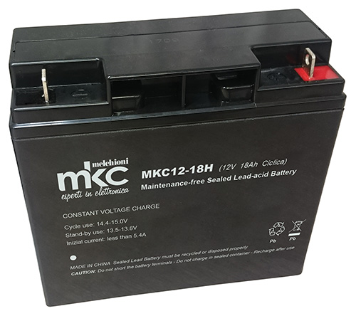 Batteria al piombo ricaricabile 12V 18Ah ciclica terminale faston t3 MKC