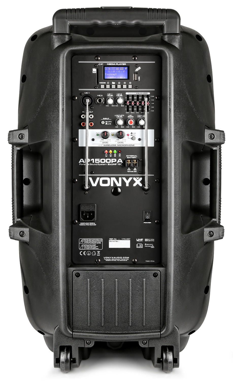 VONYX 550923017 Sistema portatile 15" da 800W  con 2 radiomic. UHF mod. AP1500PA