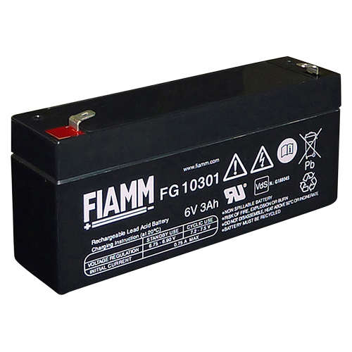 Batteria al piombo ricaricabile 6V 3Ah terminale faston 4.8mm FIAMM
