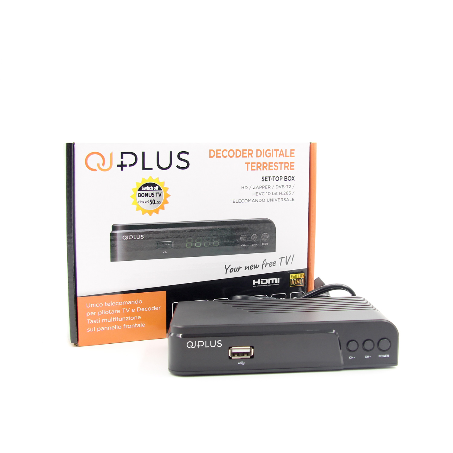 Decoder digitale terrestre dvb-t2 hevc h.265 60hz, 10bit