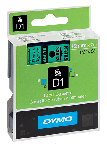 Nastro di scrittura D1 - 12 mm x 7 m Nero/Verde