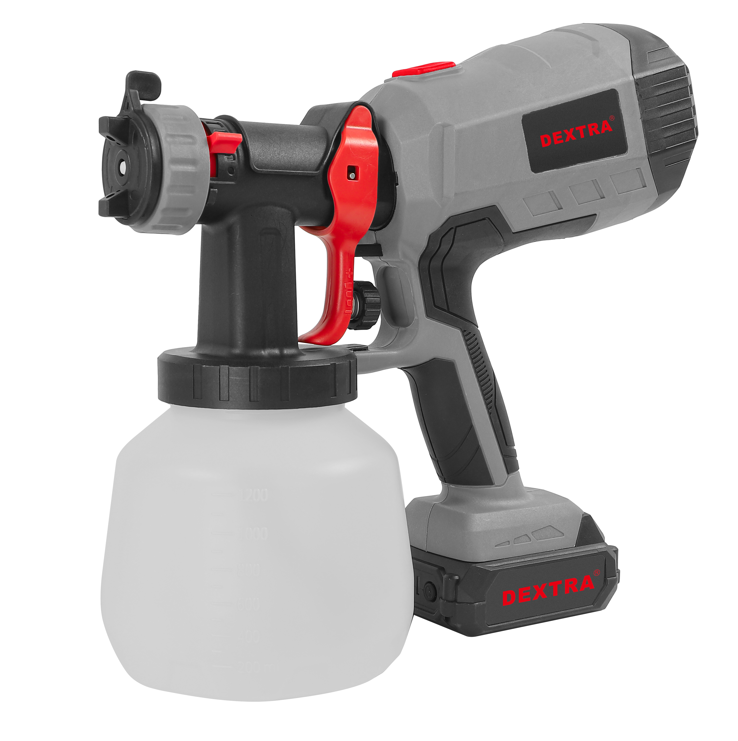 Spruzzatore per vernice HVLP brushless 20V 1.200 ml con 3 ugelli intercambiabili DEXTRA