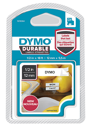 Nastro di scrittura D1 - 12 mm x 5,5 m Nero/Bianco