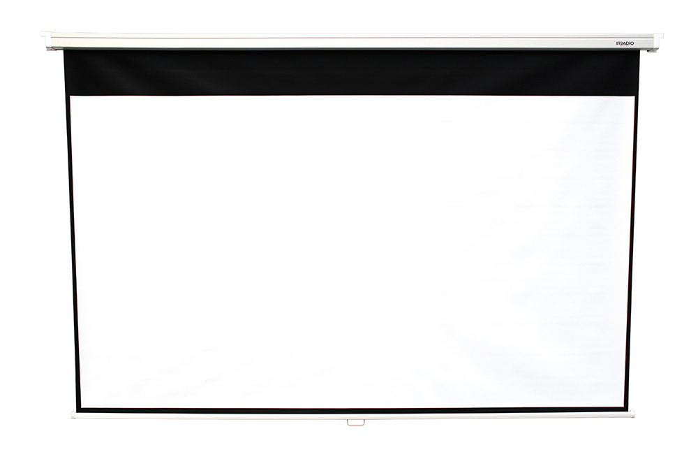 Schermo Manuale 300x208cm con tela bianca e retro nero e bordo nero, formato 16:9, Mod. IR-S3302RN