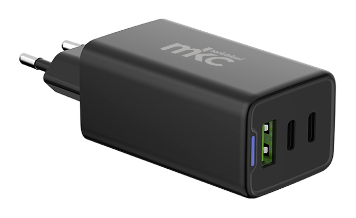Caricabatterie USB GAN 65W PD 2 USB-C + 1 USB-A Nero