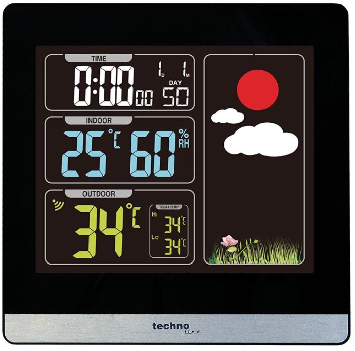 Stazione Meteo Barometro a colori radiocontrollata con sensore esterno WS 6448