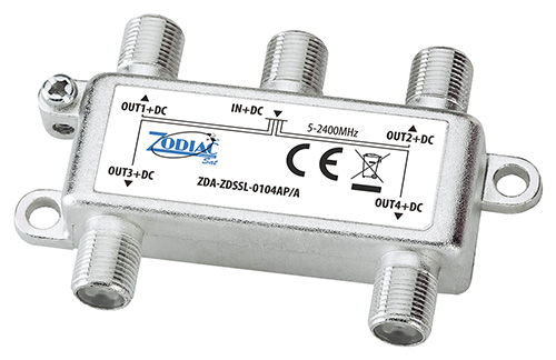 ZDA-ZDSSL-0104AP-A - Divisore da interno DTT-SAT, 1 IN - 4 OUT, feq. 5-2400Mhz