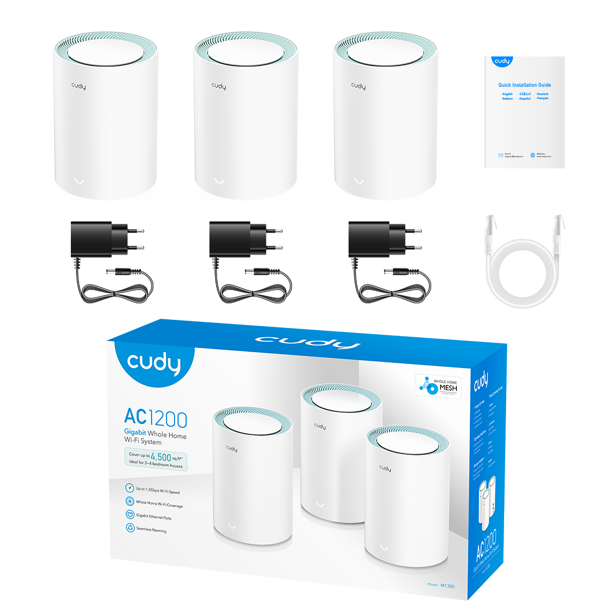 M1300(3-Pack) - AC1200 Wi-Fi Gigabit Mesh Solution
