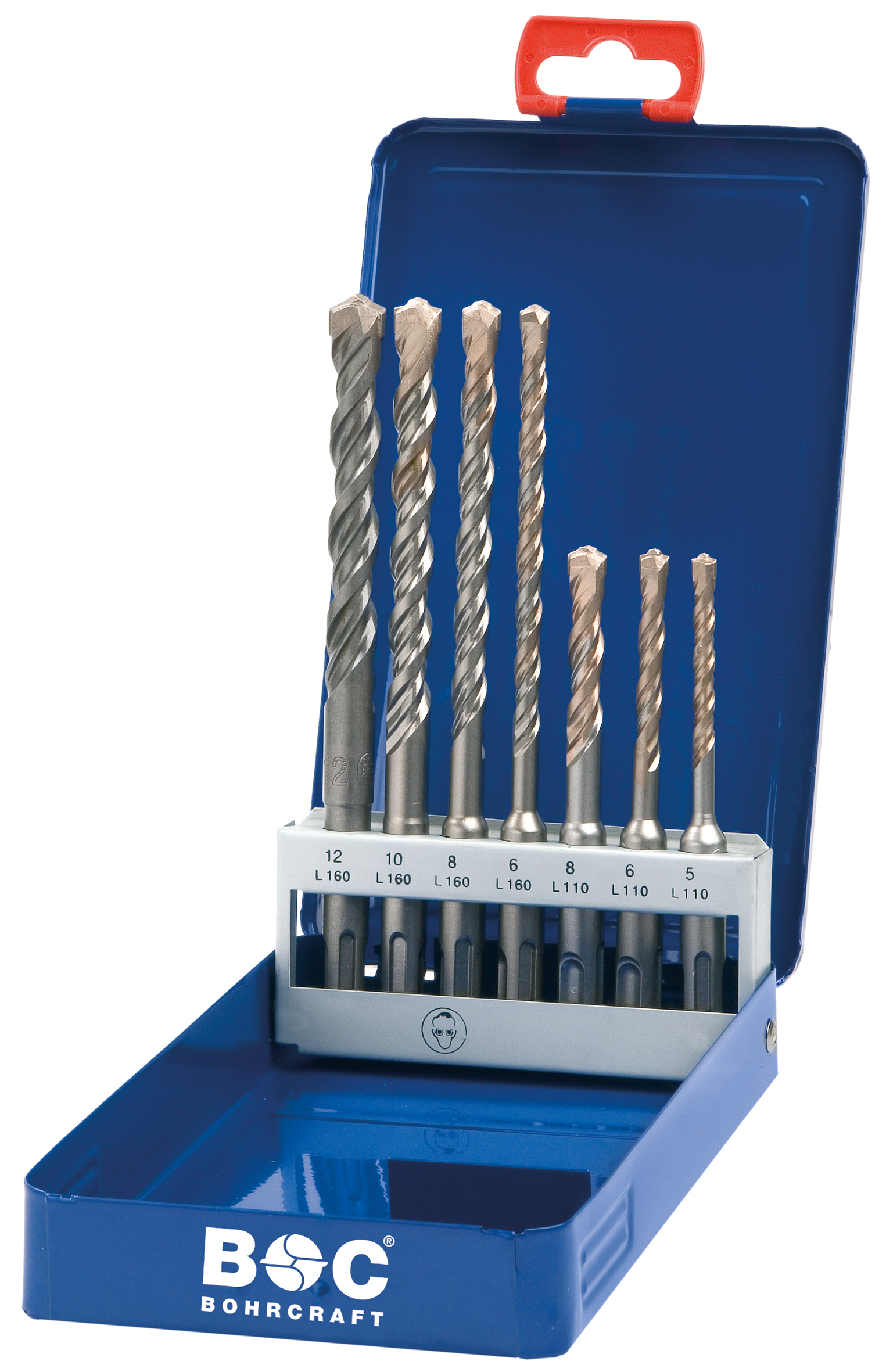 BOHRCRAFT 26151410007 Assortimento punte per martelli SDS-PLUS 4 taglienti, 5/6/8x110mm+6/8/10/12x160mm, 7pz conf. metallo