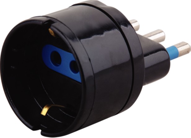 Adattatore di rete nero spina 2p+t 16a-presa schuko MKC