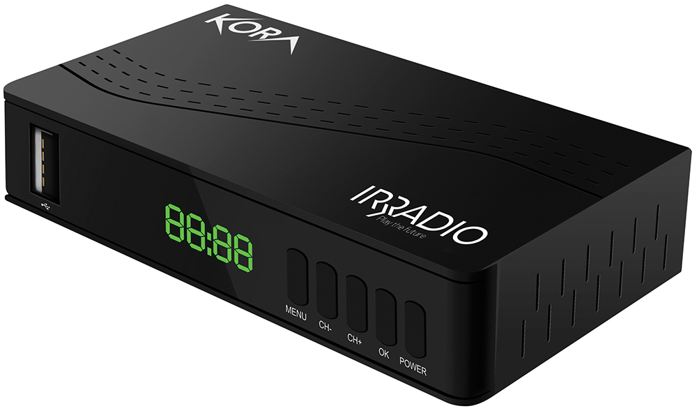 Decoder digitale terrestre IRRADIO KORA DTR-3341 dvb-t2 hevc h.265 60hz, 10bit