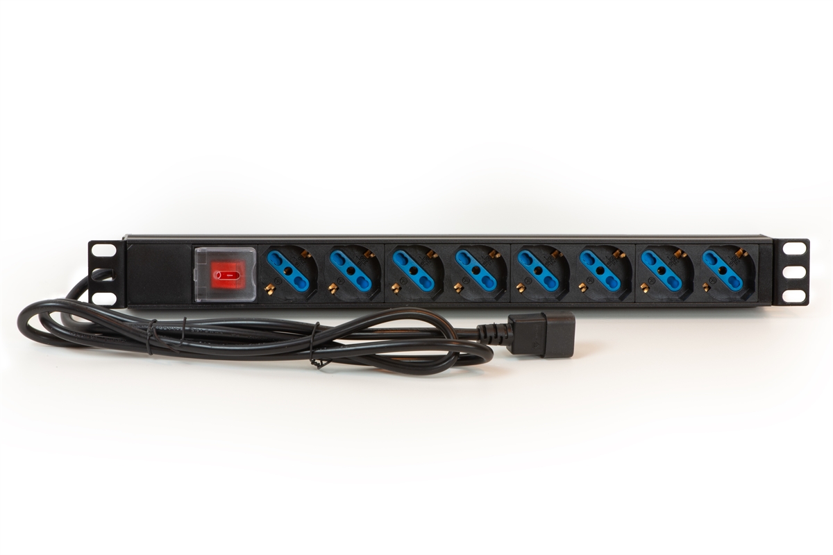 MK10065 - MULTIPRESA DA RACK 19" 8 PRESE UNIVERSALI INTERRUTTORE SPINA C14