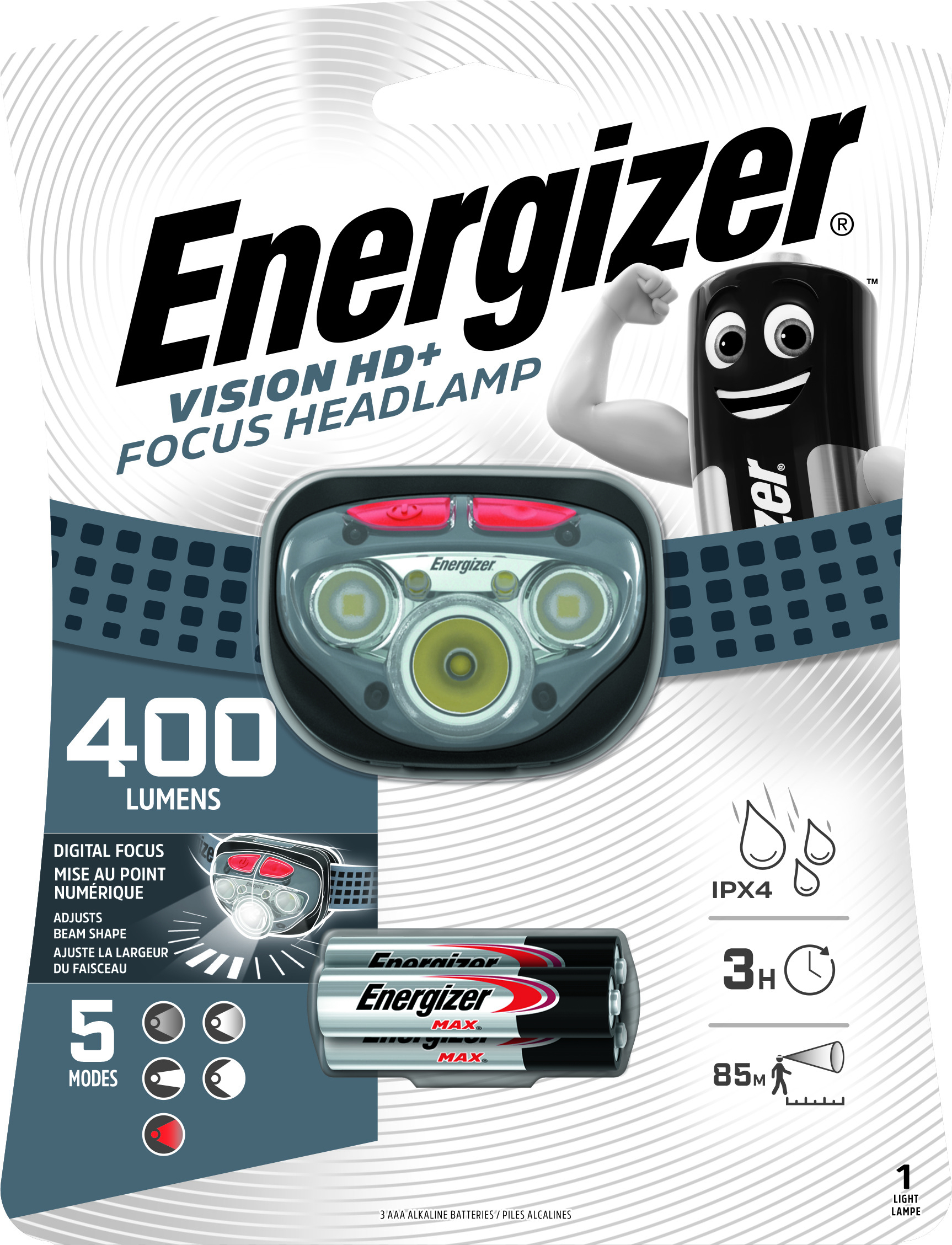 ENERGIZER EU Vision HD+ Focus Headlight 3AAA 400 lumens, tray&clp