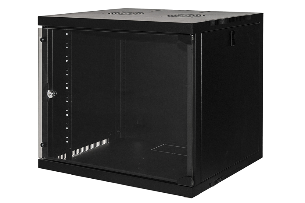 MK1909UN - ARMADIO RACK 19 9 UNITA' DA MURO PER RETI  COLORE NERO PORTA VETRO