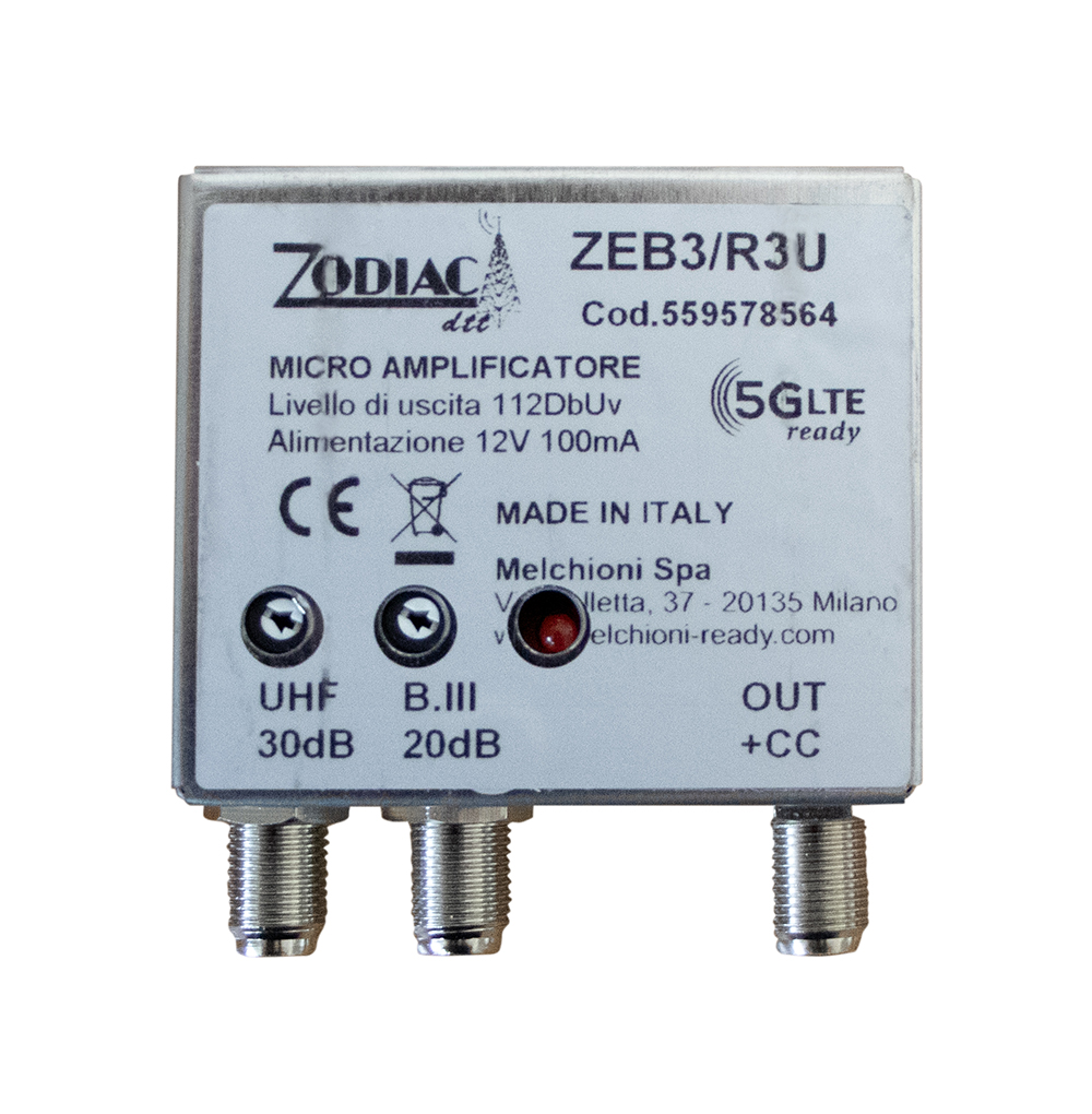 ZEB3R3U - Amplificatore DVB-T2  5G Free da palo a 2 ingressi, banda: III - UHF