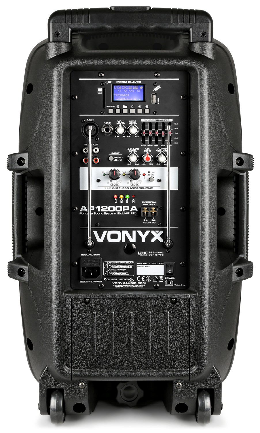 VONYX 550923016 Sistema portatile 12" da 600W  con 2 radiomic. UHF mod. AP1200PA