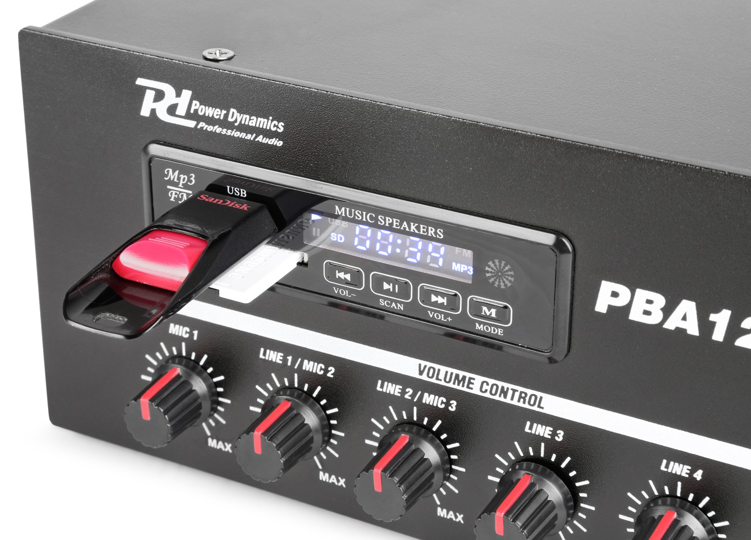 Amplificatore PA 120W 100V /4-16Ω con BT / FM/ SD / USB / MP4 PBA120