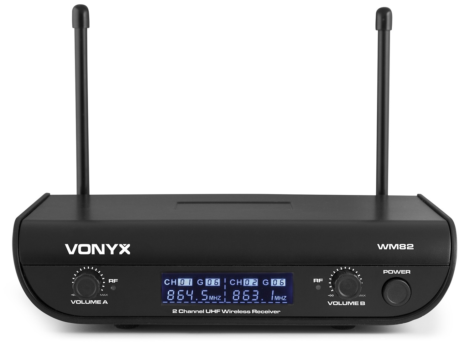 WM82B Radiomicrofono 2 CH UHF, con due bodypack , 2 cuffie e 2 microfoni tieclip