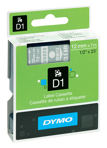 Nastro di scrittura D1 - 12 mm x 7 m Bianco/ Trasparente