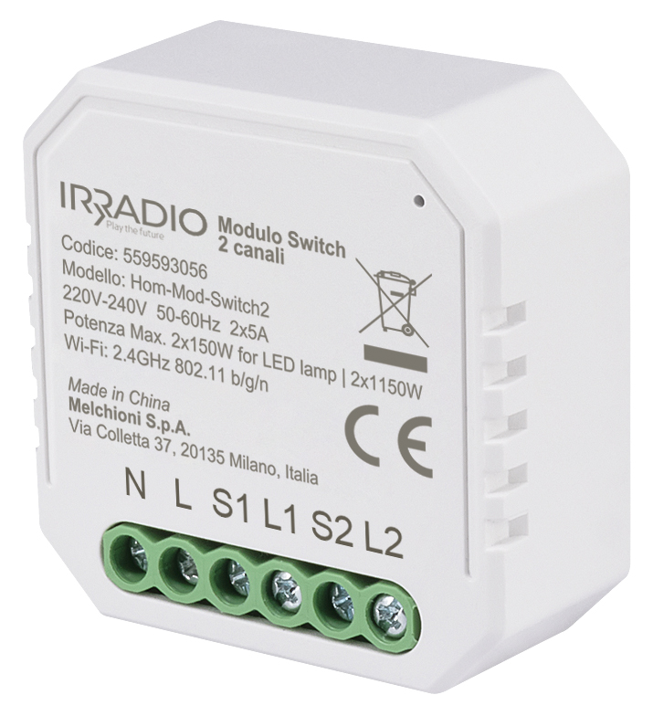 Modulo dual switch da incasso 10A 2 Canali WiFi Hom-Mod-Switch2