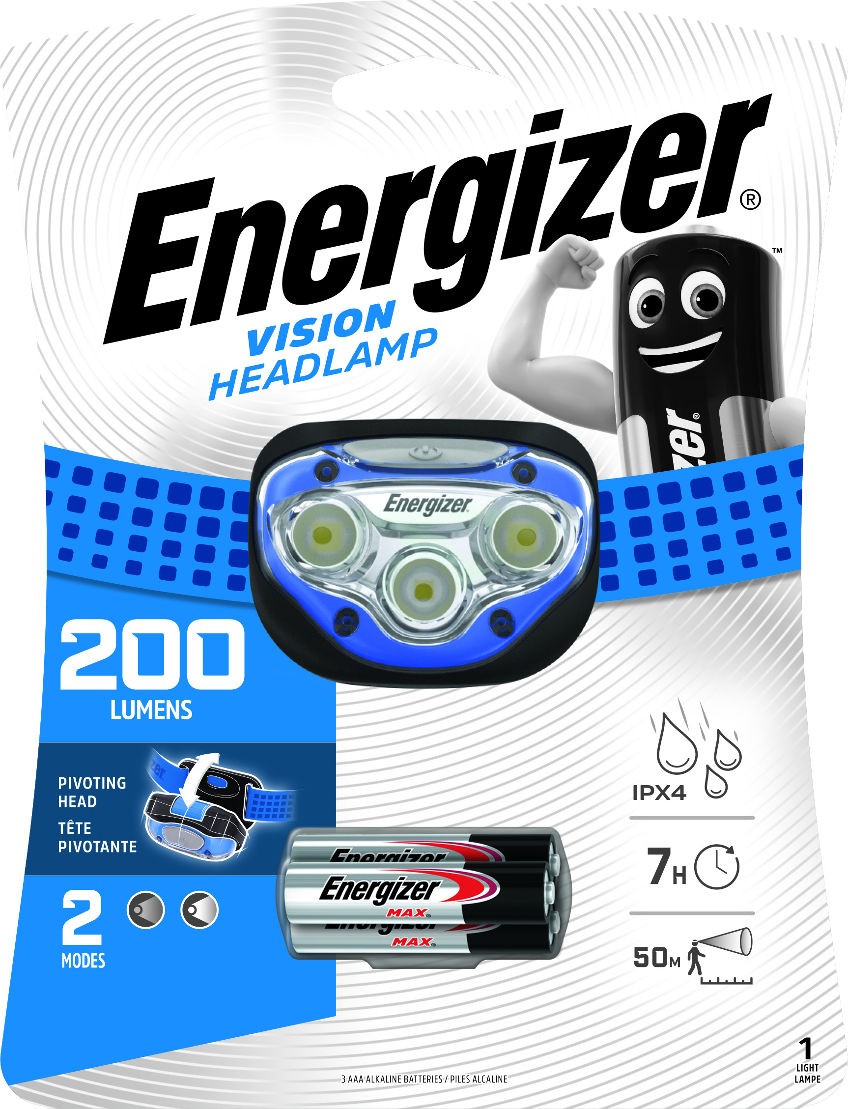 ENERGIZER EU Vision Headlight 200 lumens 3AAA, tray&clp