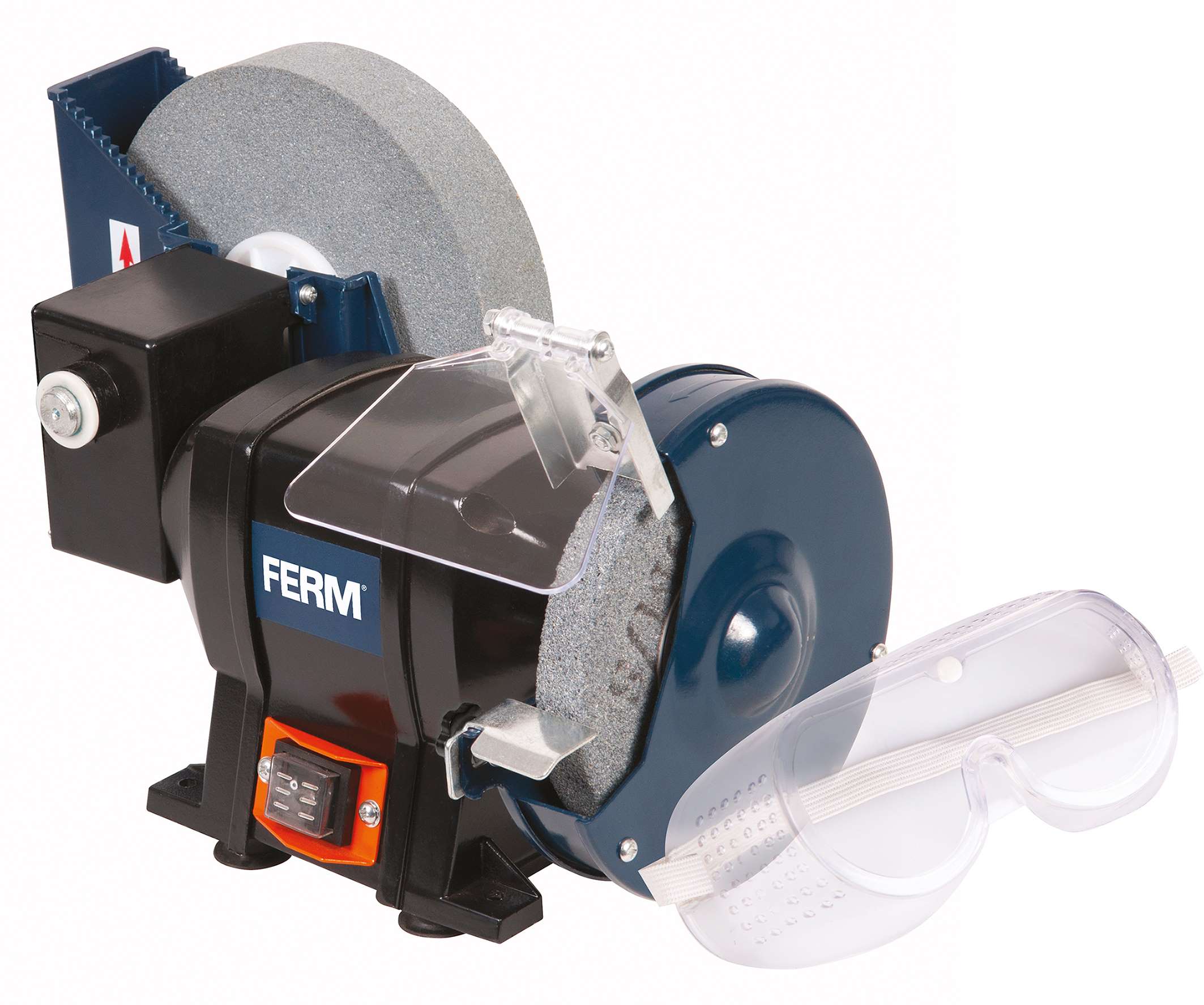 FERM BGM1021 Molatrice da banco secco/umido 250W, velocità a vuoto 2950 rpm, dim. mola 150x20 mm, peso 8,5 kg