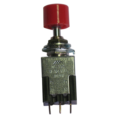 Deviatore a pulsante unip. 3a 125vca on-on cappuccio colore rosso DS-196 Miyama