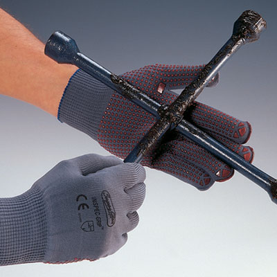 Guanti per ispezione con pallini antiscivolo in PVC, grigi, misura 8/M
