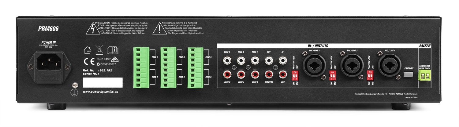 Amplificatore da 360W 6 zone 6 x 60W, 100V/8Ohm mod. PRM606